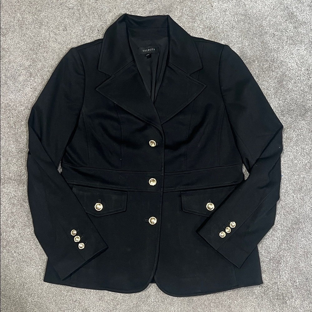 Talbots Classic Black Blazer Suit Jacket Gold Buttons size 8